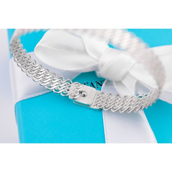 *Rare* Tiffany & Co. Vintage Somerset Mesh Bracelet 7" Interlocking Woven Bangle - Picture 9 of 10